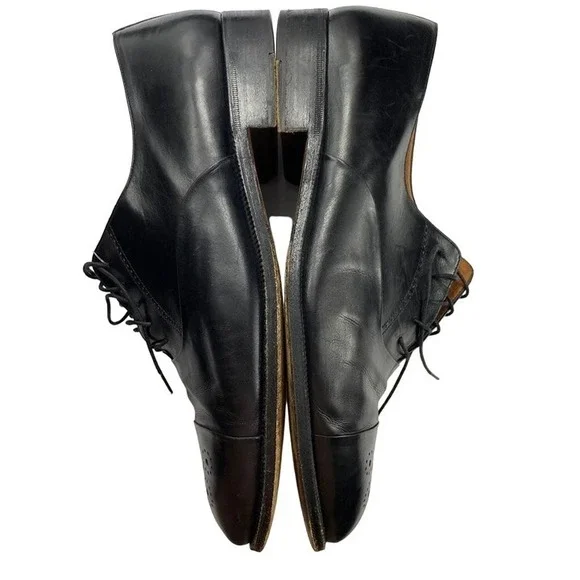 Salvatore Ferragamo Mens  Tramezza Black Leather Punch Cap Toe Lace-up Shoes 11D - Picture 9 of 11